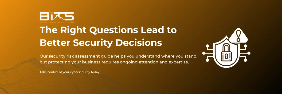 The Right Questions Lead to Better Security Decisions Our security risk assessment guide helps you understand where you stand, but protecting your business requires ongoing attention and expertise. Take control of your cybersecurity today!